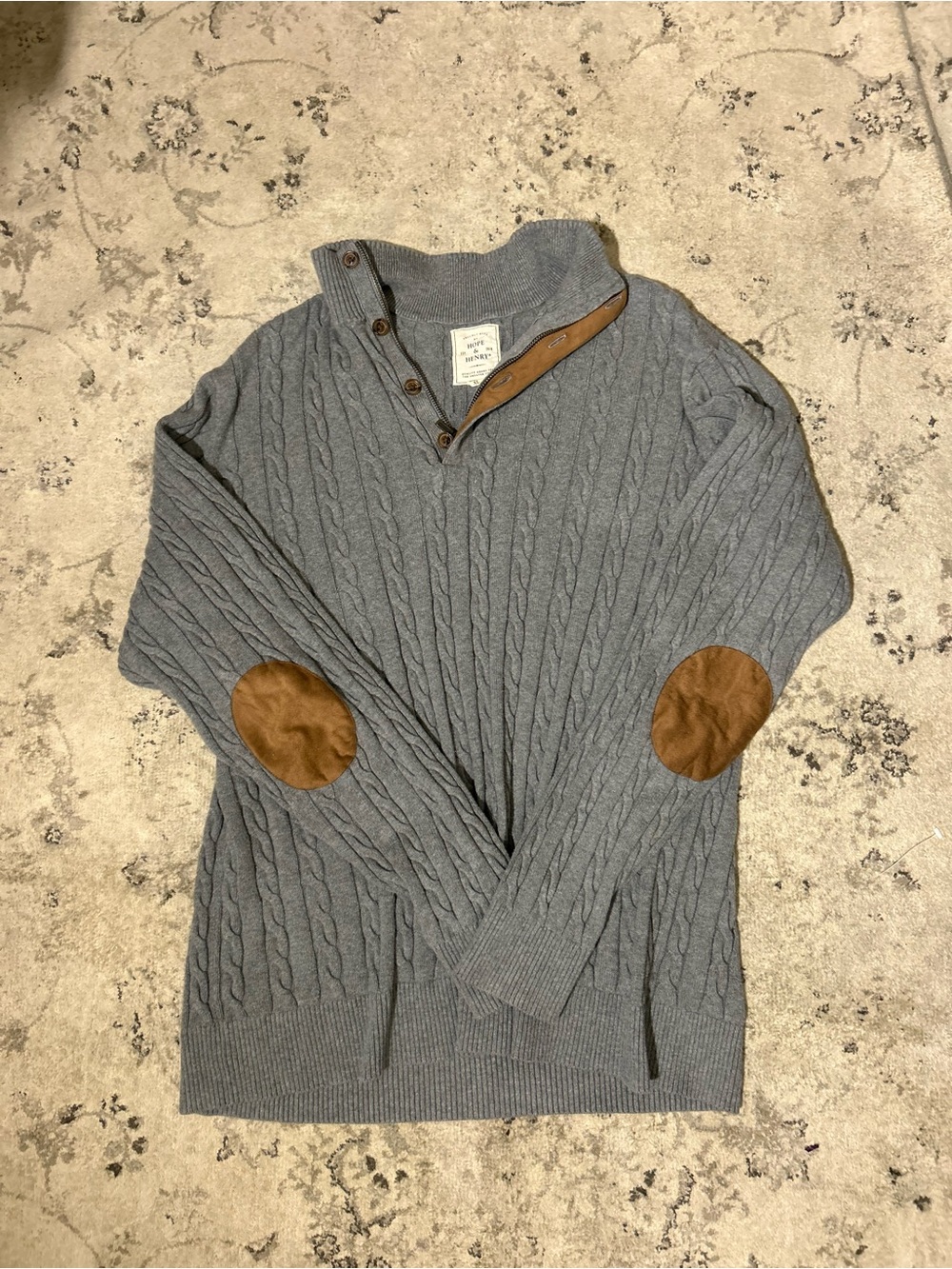 Hoff & Henry Gray Cable Knit Zip-Up Sweater XL